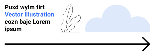 Poster - black arrow, stylized plant, minimal text, and blue cloud depicting themes of navigation, growth, en