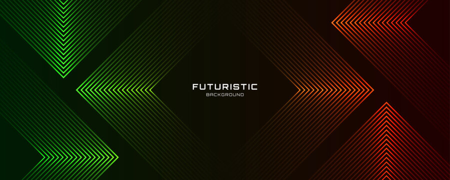 3D green red techno abstract background overlap layer on dark space with arrows lines effect decoration. Modern graphic design element stripes style concept for web, flyer, card, or brochure cover