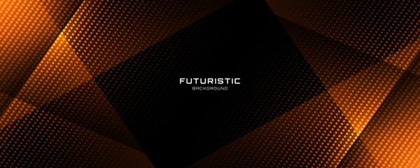 Poster - 3d orange black techno abstract background overlap layer on dark space with polygon lines effect dec