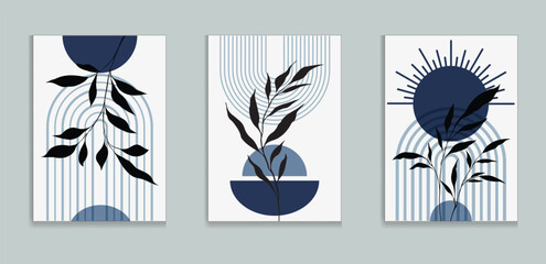 Wall Mural - abstract botanical wall art prints sun moon poster. contemporary minimalist backgrounds modern boho 