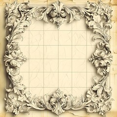 Poster - Vintage inspired ornate frame with distressed edges on parchment background