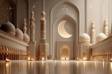 Poster - Islamic background of Eid al-Adha with images of the Kaaba and mosque. Isra Miraj, Eid al Fitr, Kareem, Mawlid, Iftar. Generative Ai