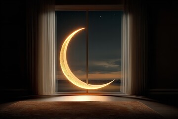 Poster - Islamic New Year 1446, crescent moon in full glow. Generative Ai