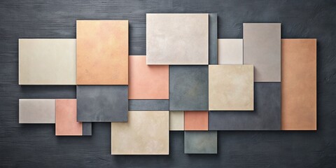 Poster - Minimalist Abstract Layered Rectangles Soft Tones Dark Background Stock Photo
