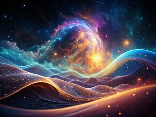 Poster - Minimalist Abstract Wave Particle Space Background - Cosmic Energy Flow