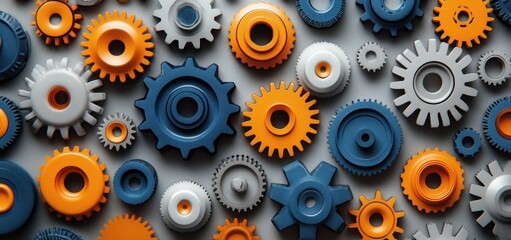 Poster - Intricate Gears: A Symphony of Blue, Orange, and Gray