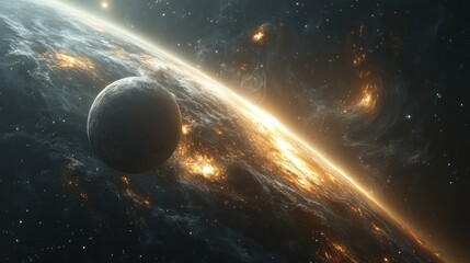 Wall Mural - Fiery Planetary Collision in Deep Space