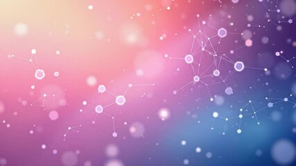 Aufkleber - A vibrant digital video featuring a dynamic gradient of pink and blue hues, interspersed with luminous spheres and interconnected networks. Soft bokeh effects enhance depth, evoking a dreamy, ethereal