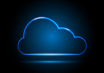 Poster - neon digital cloud icon on a dark background. visualization of data transmission on the network. fut