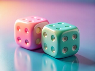 Poster - Pastel Minimalist 3D Rendered Dice Macro Photography Stock Photo