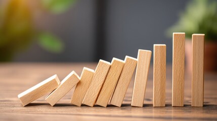Poster - Stacked wooden blocks representing emotional shock absorption icon concept for market crash resilience and recovery