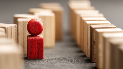 Poster - Artistic representation of a red wooden figure symbolizing market sentiment shift prediction algorithms in finance