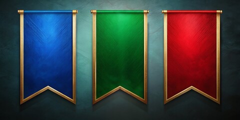 Poster - Silhouette Photography: Three Gold-Accented Banners - Green, Blue, Red