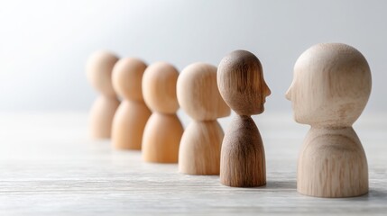 Poster - group of wooden people representing mental composure indexing for financial assets in a collaborativ
