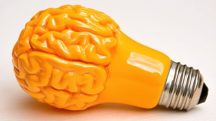 Poster - Innovative light bulb featuring a brain inside symbolizing ideas and concepts of mind uploading and investment economy