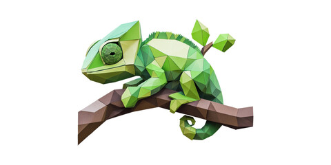 Poster - Geometric Low-Poly Chameleon Branch. Modern Art And Design Concept Isolated On Transparent Background