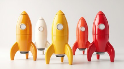 Poster - row of colorful rockets representing dynamic growth and innovation in startup investment frameworks 