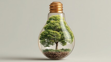 Poster - Light bulb with a tree inside symbolizing sustainable energy and innovative solutions for a greener future