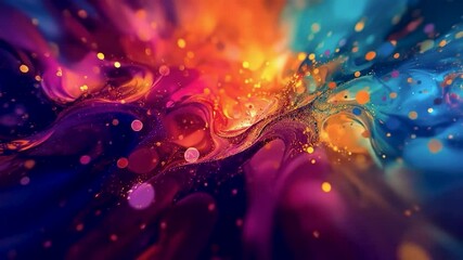 Aufkleber - An abstract composition featuring vibrant swirls of purple, orange, and blue hues. Dynamic lighting enhances depth and motion, creating a vivid and energetic mood. The fluid shapes suggest movement, p