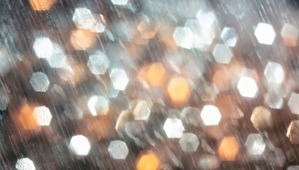 Poster - blurry bokeh background with warm gold and cool white light spots for festive web design, branding, digital art, and elegant print graphics

