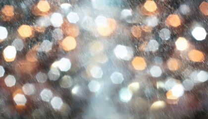Poster - blurry bokeh background with warm gold and cool white light spots for festive web design, branding, digital art, and elegant print graphics

