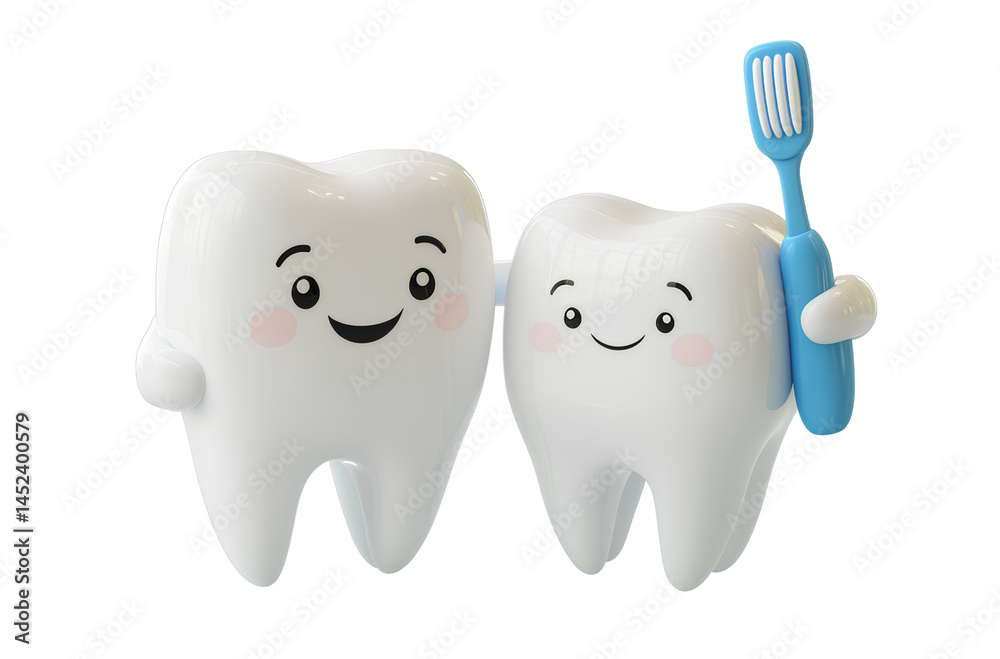 Two cute cartoon tooth characters, one with toothpaste and the other ...