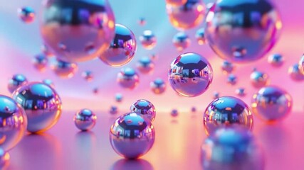 Poster - Intricate spheres reflect vibrant pink and blue hues, suspended mid-air. Soft lighting enhances the glossy material, creating depth and intrigue. The composition is dynamic with varying sizes, emphasi