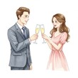 © AkshataHay - Elegant Couple Toasting with Champagne in Watercolor Illustration