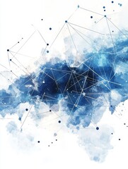 Poster - Abstract Watercolor Network - Blue watercolor background with abstract network connections, ideal for technology, communication, or connection themes
