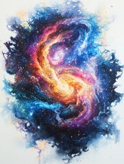 Poster - Cosmic Nebula Swirl - A vibrant, swirling nebula in deep space, depicted in rich blues, oranges, and purples. Stars sparkle throughout the cosmic cloud