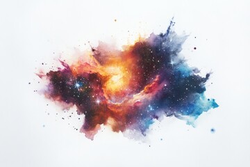 Poster - Cosmic Watercolor Nebula - Vibrant watercolor painting depicting a nebula, stars, and cosmic dust. Ideal for science, space, or fantasy themes
