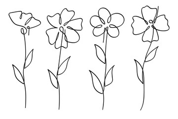 Poster - Single line art vector flower illustration collection.One continuous line art.Vector illustration