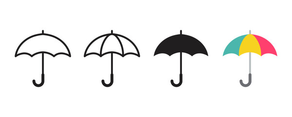 Wall Mural - Umbrella icon set. Rain, weather, meteorology sign. Umbrella vector silhouette on white background