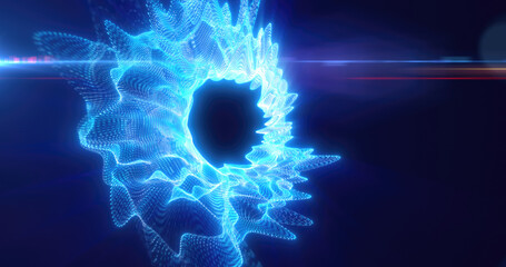 Aufkleber - a light burst creating an abstract swirl of blue color with bright digital points and a dark center