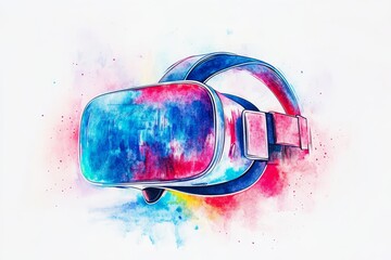 Poster - modern watercolor vr headset - virtual reality, world, headset, technology, innovation. symbolizing 