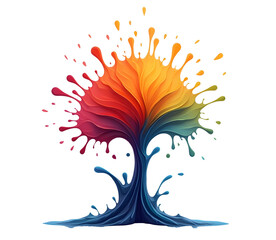 Poster - Vibrant tree design with colorful splashes representing creativity and nature., cut out