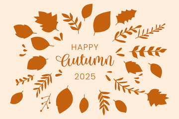 Sticker - Brown Leaves Fall Line Drawing Autumn Greetings.Vector illustration