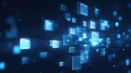 Poster - abstract network grid with files and folders, futuristic software interface, digital document manage
