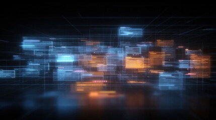 Poster - abstract network grid with files and folders, futuristic software interface, digital document manage
