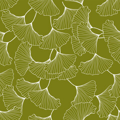 Wall Mural - Seamless pattern hand- drawn gingko leaf on green background.