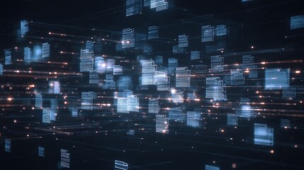Poster - abstract network grid with files and folders, futuristic software interface, digital document manage