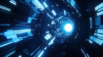 Poster - Abstract glowing blue tunnel