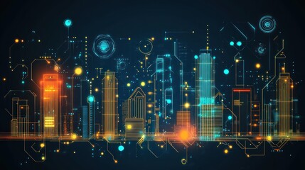 Poster - futuristic glowing cityscape