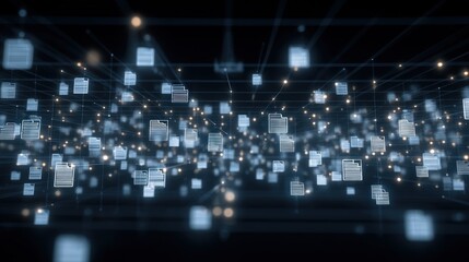 Poster - abstract network grid with files and folders, futuristic software interface, digital document manage