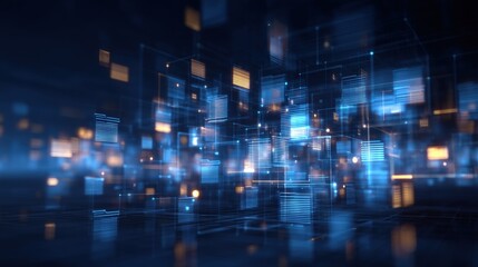 Poster - abstract network grid with files and folders, futuristic software interface, digital document manage