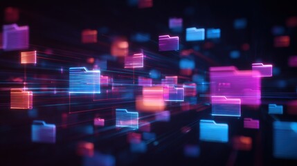 Poster - abstract network grid with files and folders, futuristic software interface, digital document manage