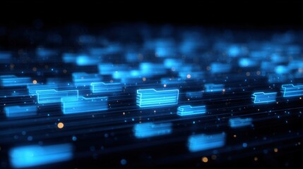 Poster - abstract network grid with files and folders, futuristic software interface, digital document manage