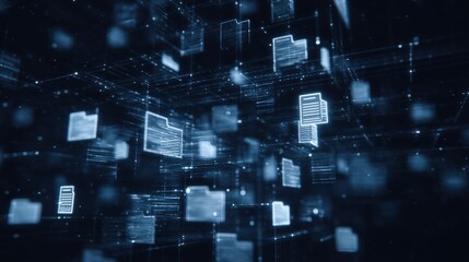 Poster - abstract network grid with files and folders, futuristic software interface, digital document manage