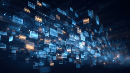 Poster - abstract network grid with files and folders, futuristic software interface, digital document manage