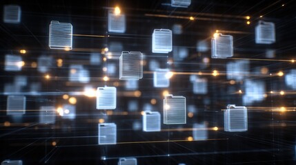 Poster - abstract network grid with files and folders, futuristic software interface, digital document manage